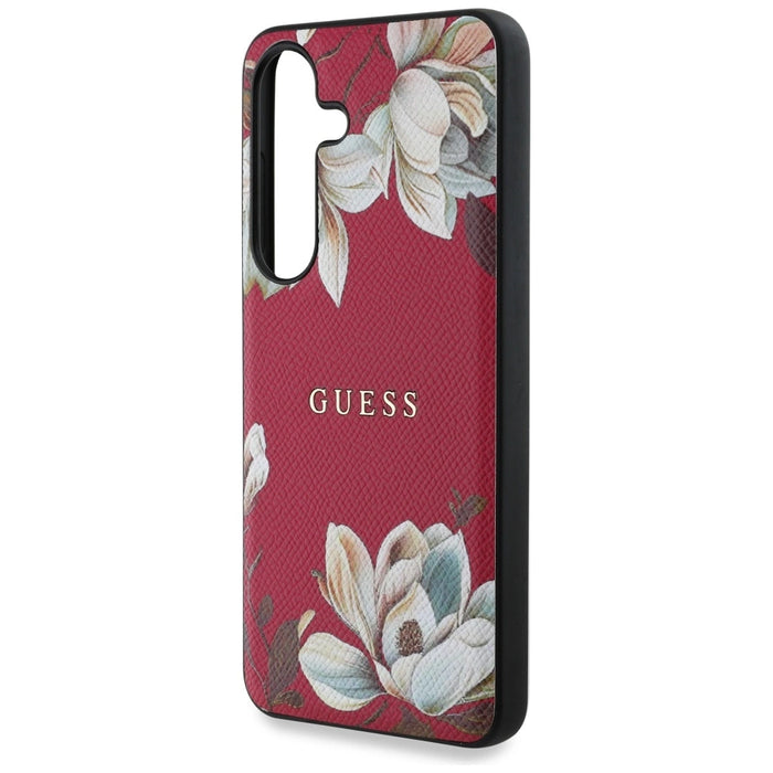 Калъф Guess Grained Printed Flower Pattern MagSafe за Samsung Galaxy S25 фуксия