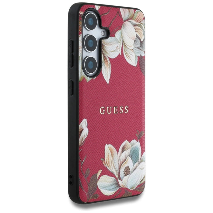 Калъф Guess Grained Printed Flower Pattern MagSafe за Samsung Galaxy S25 фуксия