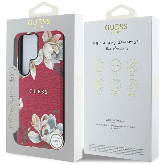 Калъф Guess Grained Printed Flower Pattern MagSafe Case за Samsung Galaxy S25 Ultra Fuchsia