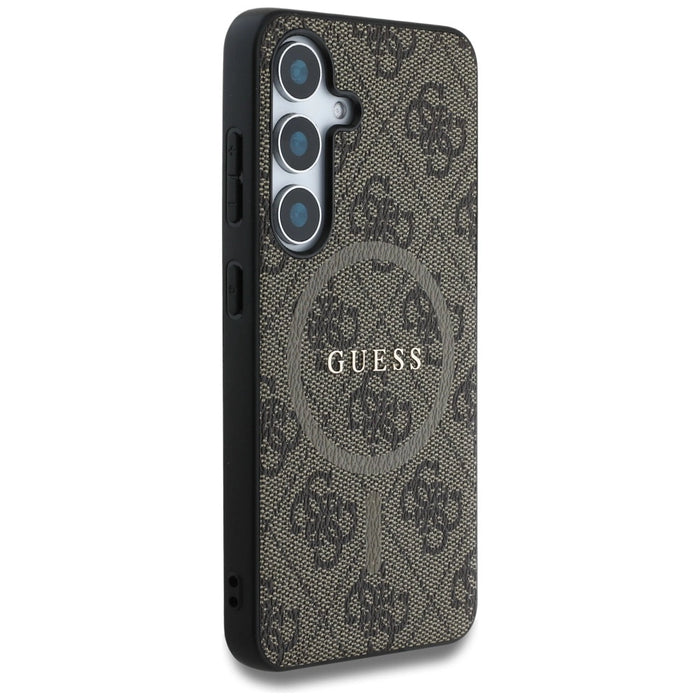 Калъф Guess Leather 4G Colored Ring Classic Logo MagSafe Samsung Galaxy S25 кафяв