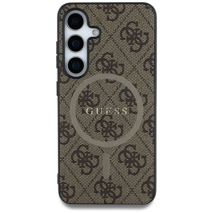 Калъф Guess Leather 4G Colored Ring Classic Logo MagSafe Samsung Galaxy S25 кафяв