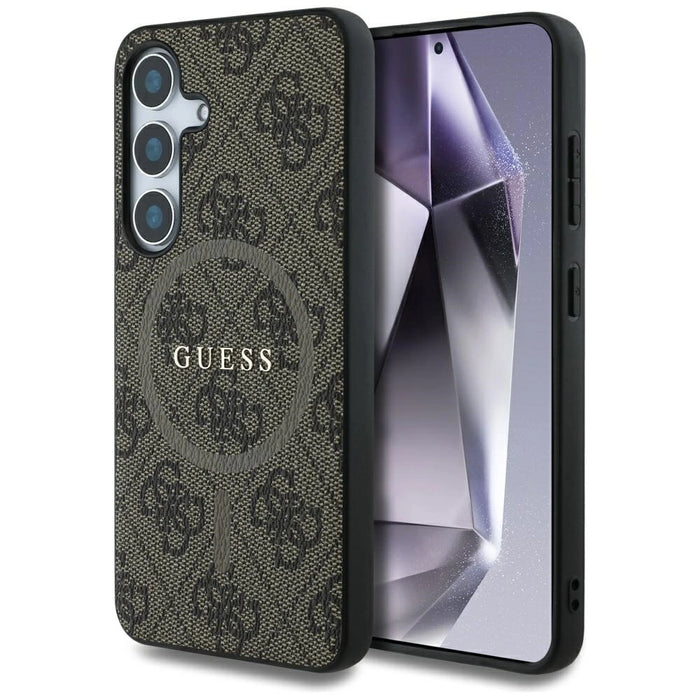 Калъф Guess Leather 4G Colored Ring Classic Logo MagSafe Samsung Galaxy S25 кафяв