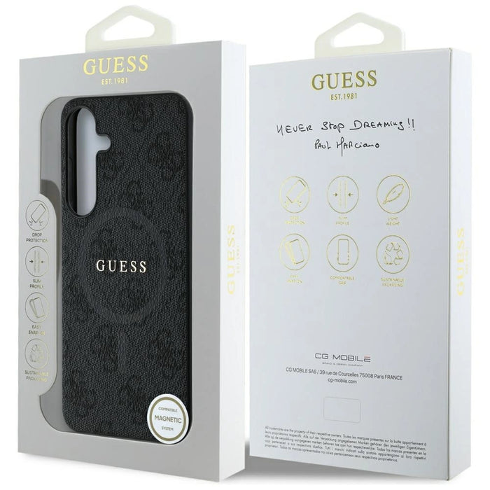 Guess Leather 4G Colored Ring Classic Logo MagSafe Case Samsung Galaxy S25 Plus черен
