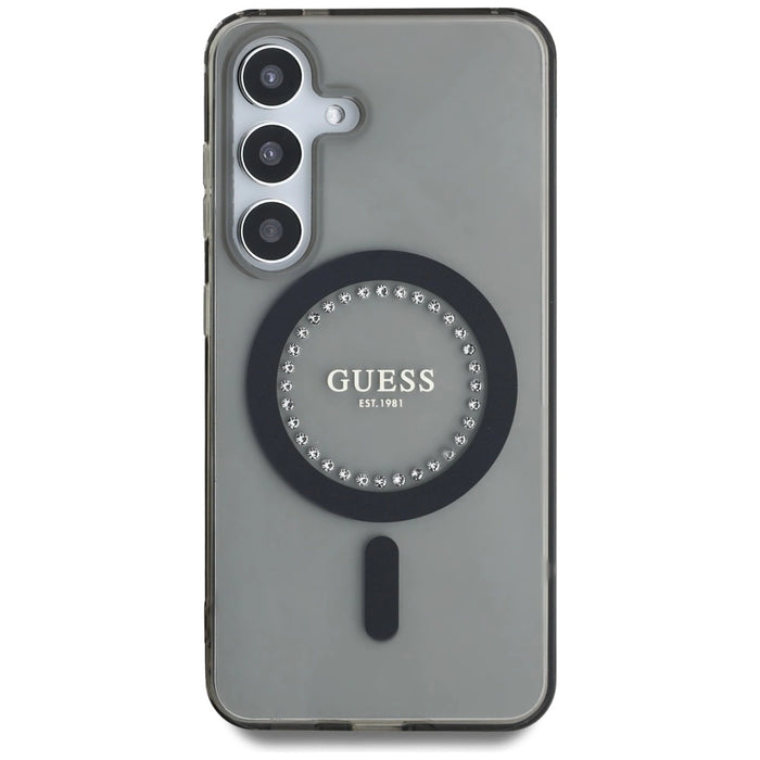 Guess Rhinestones Printed Classic Logo MagSafe Калъф за Samsung Galaxy S25 черен