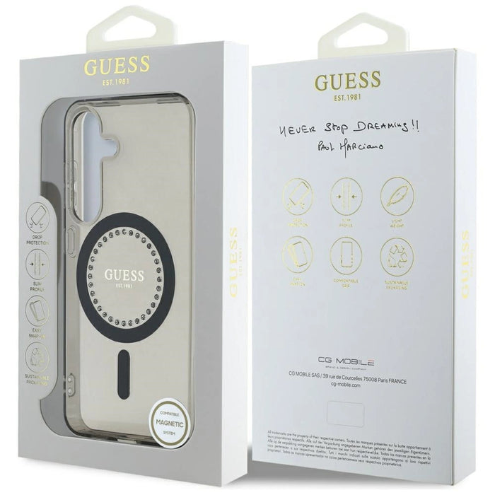 Guess Rhinestones Printed Classic Logo MagSafe Калъф за Samsung Galaxy S25 черен
