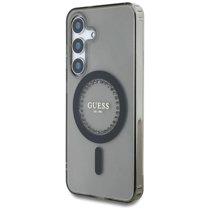 Guess Rhinestones Printed Classic Logo MagSafe Калъф за Samsung Galaxy S25 черен