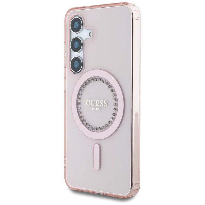 Guess Rhinestones Printed Classic Logo MagSafe Калъф за Samsung Galaxy S25 Pink