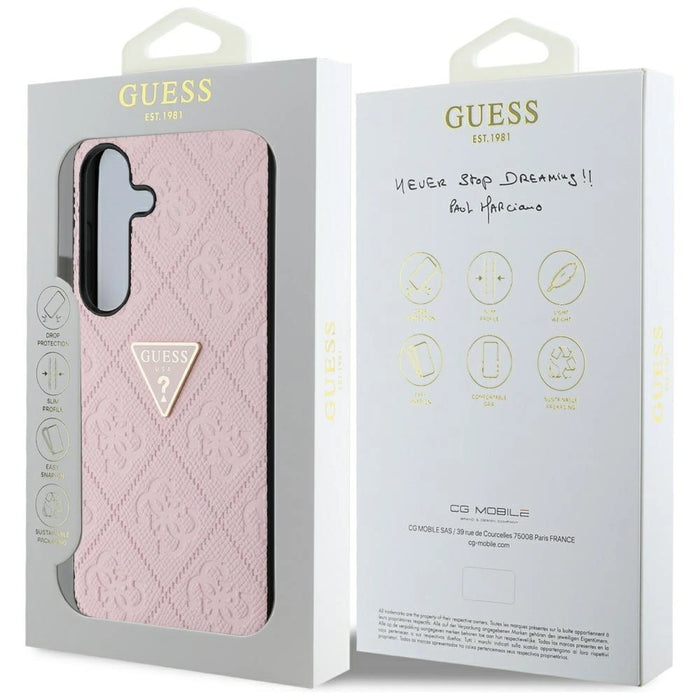 Калъф Guess Hot Stamp 4G Pattern Triangle Metal Logo за Samsung Galaxy S25 - розов