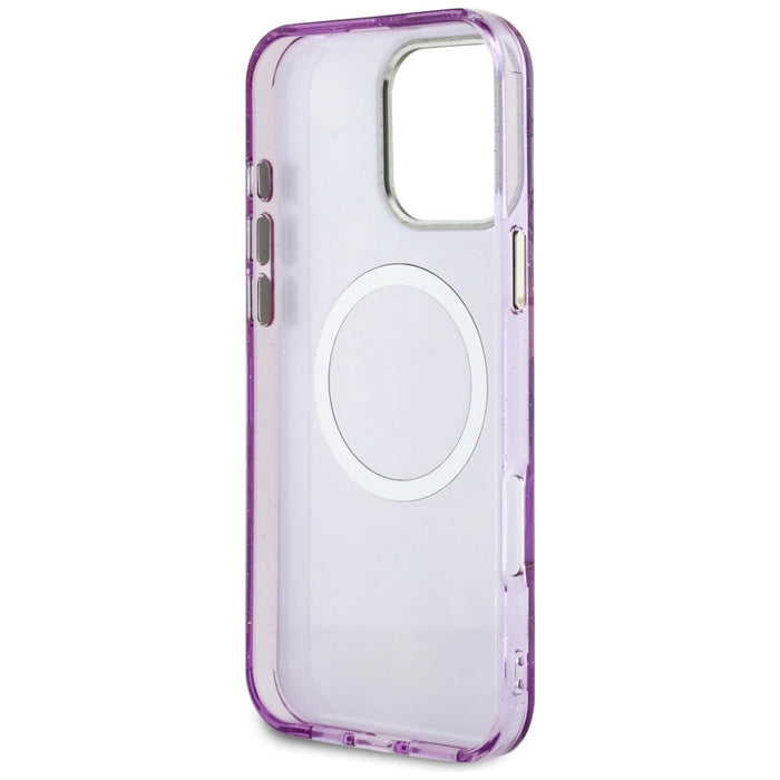 Калъф Guess Glitter Flowers Triangle Buttons MagSafe Case за iPhone 16 Pro Max Purple