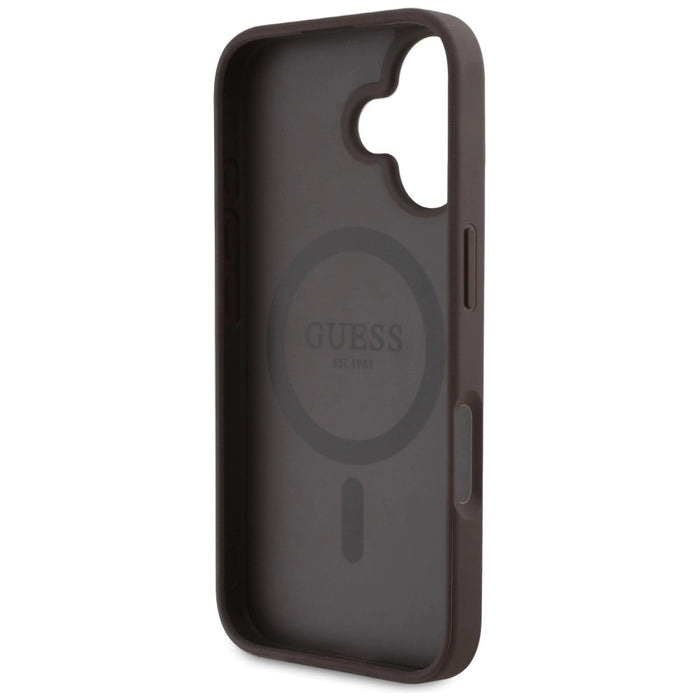 Калъф Guess 4G Circle Classic Logo MagSafe за iPhone 16 - кафяв
