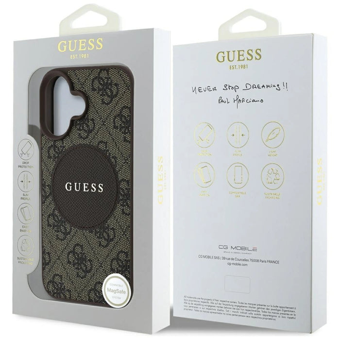 Калъф Guess 4G Circle Classic Logo MagSafe за iPhone 16 - кафяв