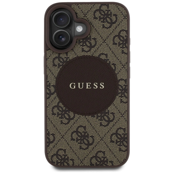 Калъф Guess 4G Circle Classic Logo MagSafe за iPhone 16 - кафяв
