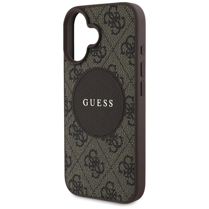 Калъф Guess 4G Circle Classic Logo MagSafe за iPhone 16 - кафяв