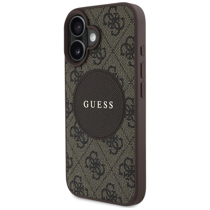 Калъф Guess 4G Circle Classic Logo MagSafe за iPhone 16 - кафяв