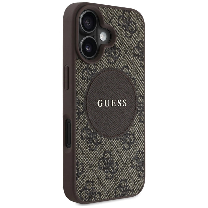 Калъф Guess 4G Circle Classic Logo MagSafe за iPhone 16 - кафяв