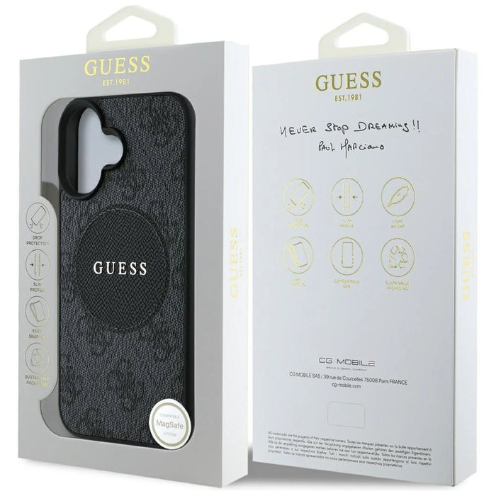 Калъф Guess 4G Circle Classic Logo MagSafe за iPhone 16 - черен