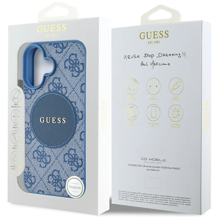 Калъф Guess 4G Circle Classic Logo MagSafe за iPhone 16 - син