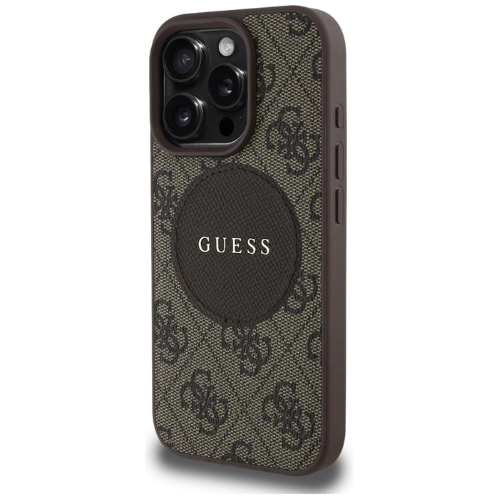 Калъф Guess 4G Circle Classic Logo MagSafe за iPhone 16 Pro - кафяв