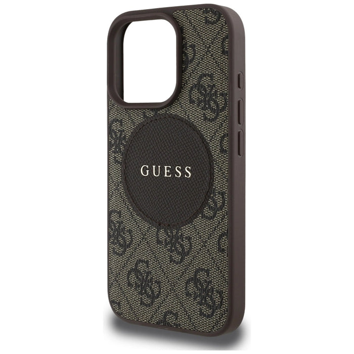Калъф Guess 4G Circle Classic Logo MagSafe за iPhone 16 Pro - кафяв