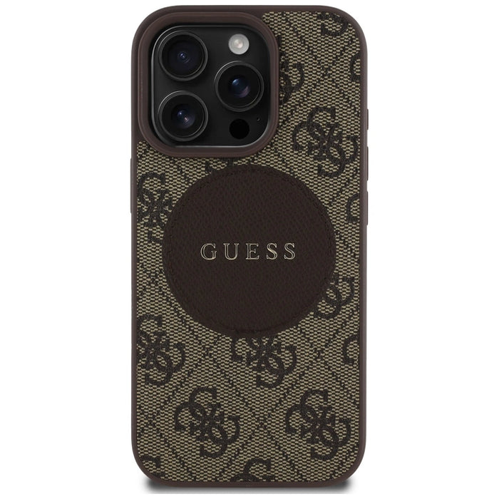Калъф Guess 4G Circle Classic Logo MagSafe за iPhone 16 Pro - кафяв