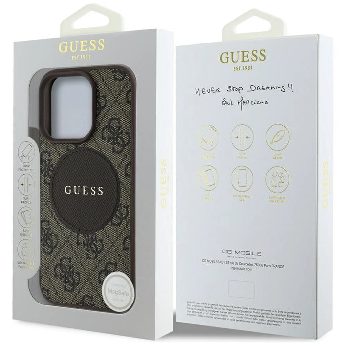 Калъф Guess 4G Circle Classic Logo MagSafe за iPhone 16 Pro Max - кафяв