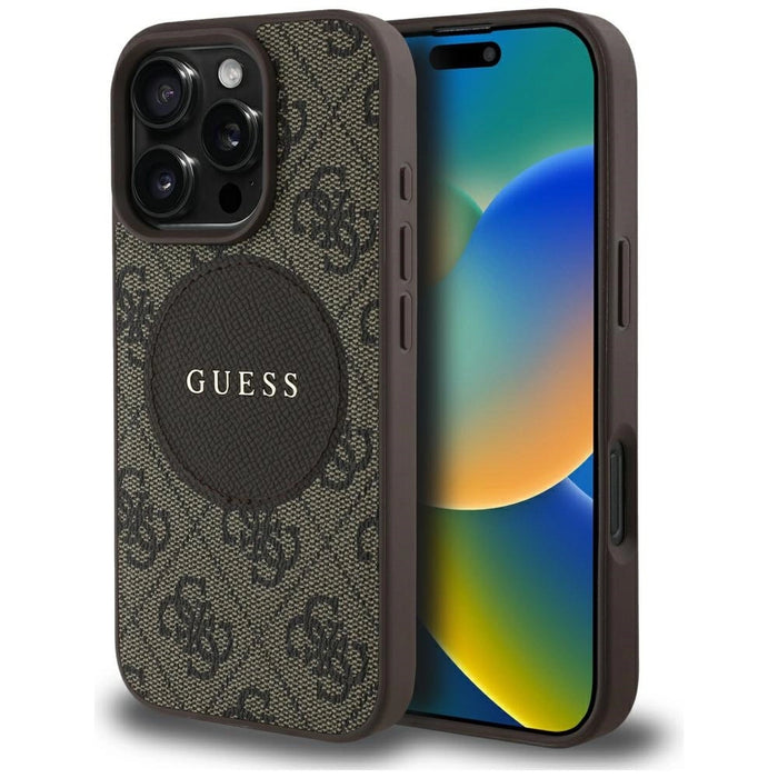 Калъф Guess 4G Circle Classic Logo MagSafe за iPhone 16 Pro Max - кафяв