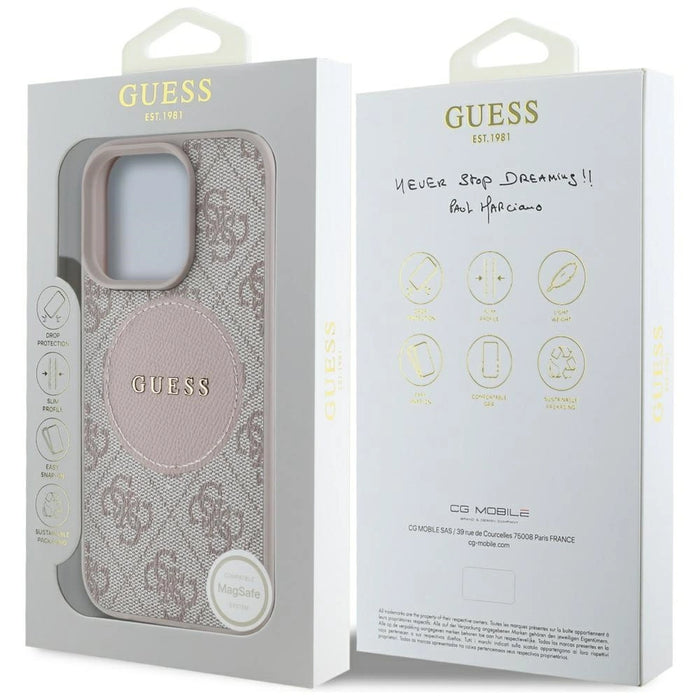 Калъф Guess 4G Circle Classic Logo MagSafe за iPhone 16 Pro Max - розов