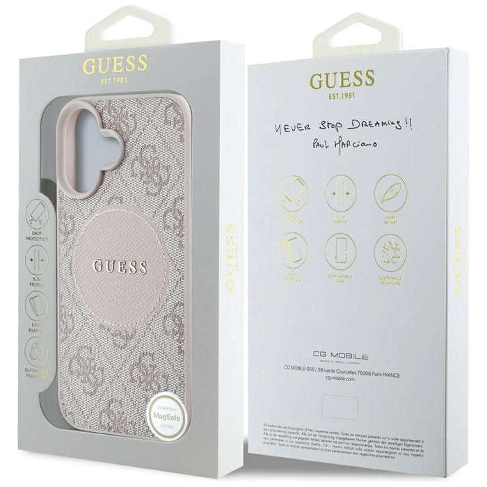 Калъф Guess 4G Circle Classic Logo MagSafe iPhone 16 - розов