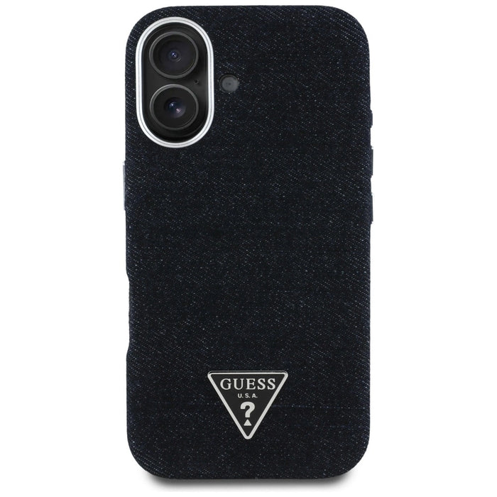 Калъф Guess Denim Triangle Logo MagSafe за iPhone 16 - черен