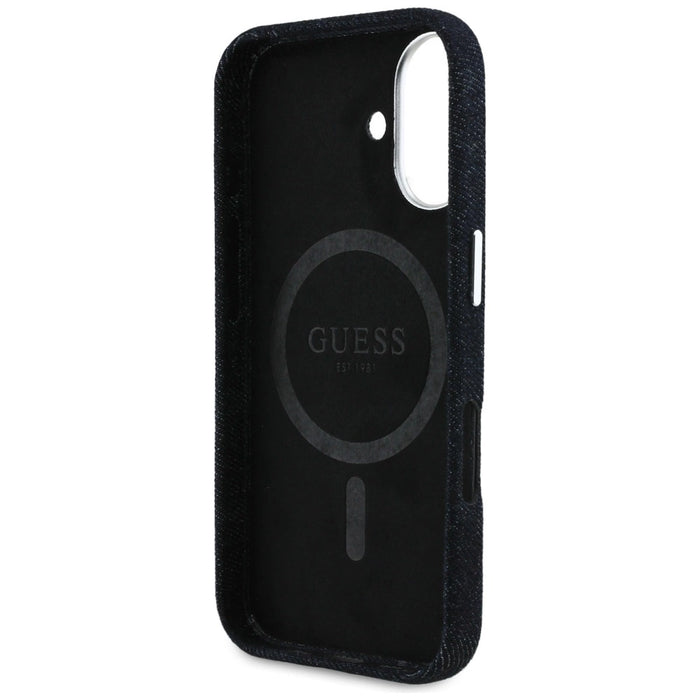 Калъф Guess Denim Triangle Logo MagSafe за iPhone 16 - черен