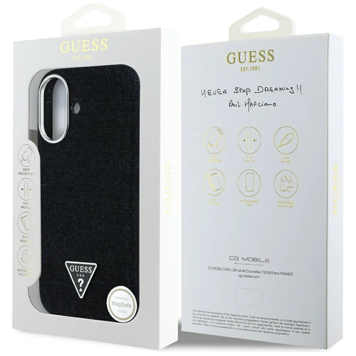 Калъф Guess Denim Triangle Logo MagSafe за iPhone 16 - черен