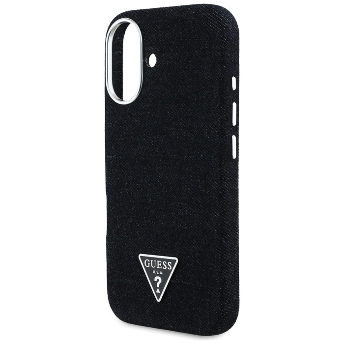 Калъф Guess Denim Triangle Logo MagSafe за iPhone 16 - черен