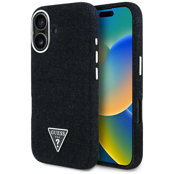 Калъф Guess Denim Triangle Logo MagSafe за iPhone 16 - черен