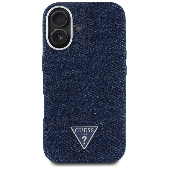 Калъф Guess Denim Triangle Logo MagSafe за iPhone 16 - син