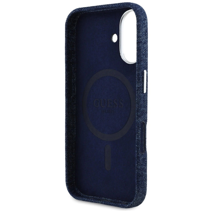 Калъф Guess Denim Triangle Logo MagSafe за iPhone 16 - син