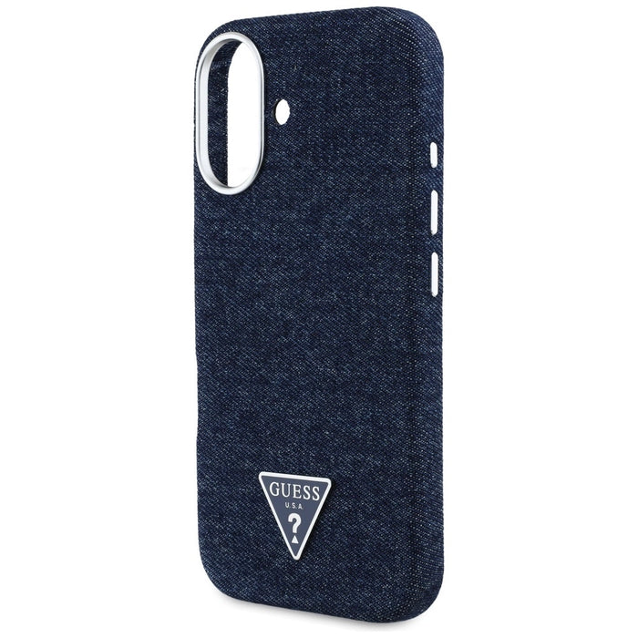 Калъф Guess Denim Triangle Logo MagSafe за iPhone 16 - син