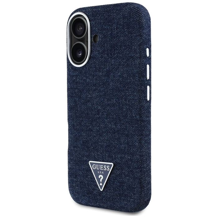 Калъф Guess Denim Triangle Logo MagSafe за iPhone 16 - син