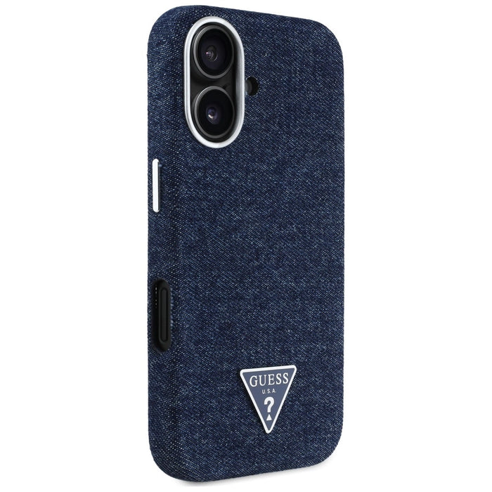Калъф Guess Denim Triangle Logo MagSafe за iPhone 16 - син