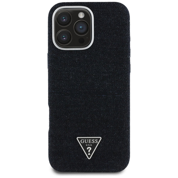 Калъф Guess Denim Triangle Logo MagSafe за iPhone 16 Pro - черен