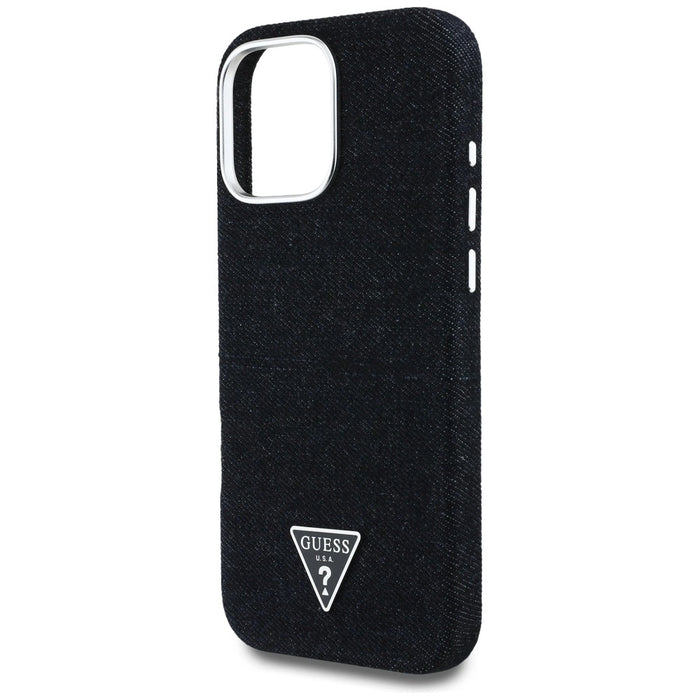 Калъф Guess Denim Triangle Logo MagSafe за iPhone 16 Pro - черен
