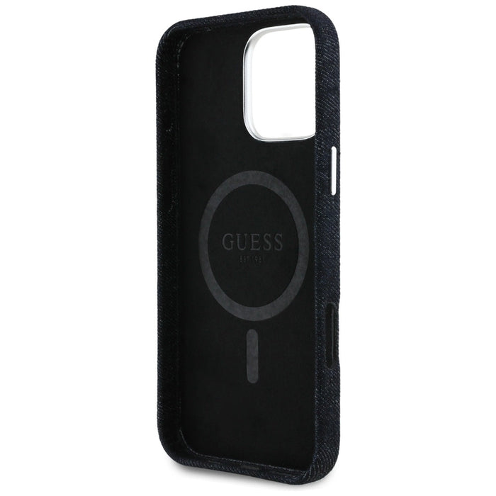 Калъф Guess Denim Triangle Logo MagSafe за iPhone 16 Pro - черен