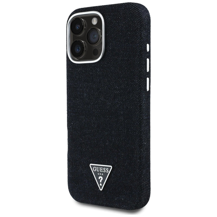 Калъф Guess Denim Triangle Logo MagSafe за iPhone 16 Pro - черен