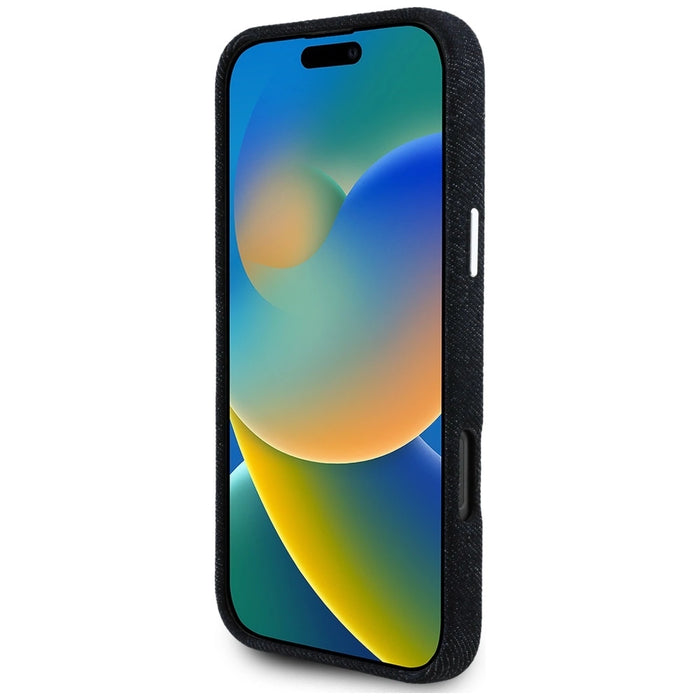 Калъф Guess Denim Triangle Logo MagSafe за iPhone 16 Pro - черен