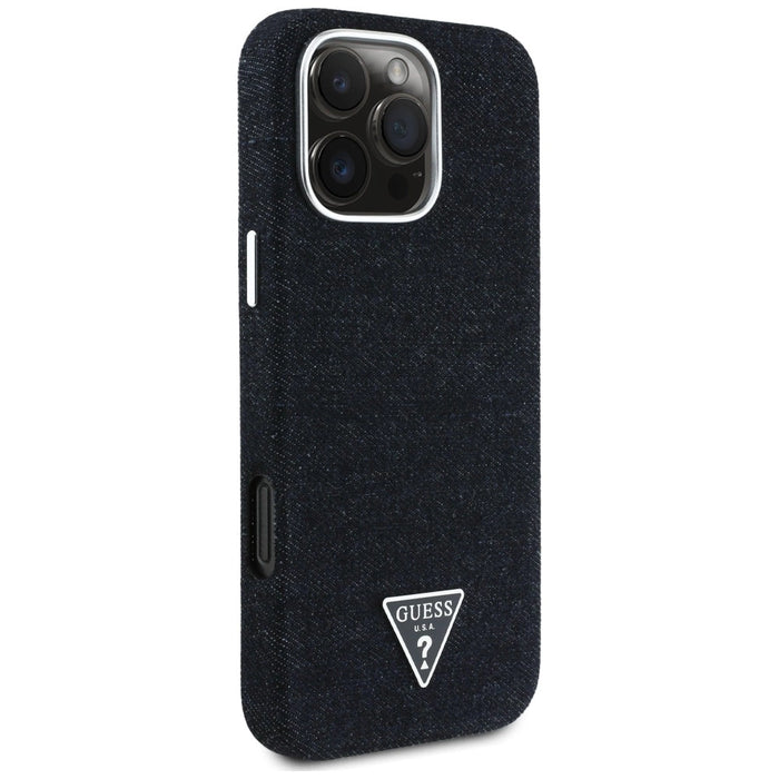 Калъф Guess Denim Triangle Logo MagSafe за iPhone 16 Pro Max - черен
