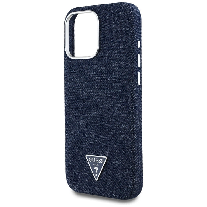 Калъф Guess Denim Triangle Logo MagSafe за iPhone 16 Pro Max - син