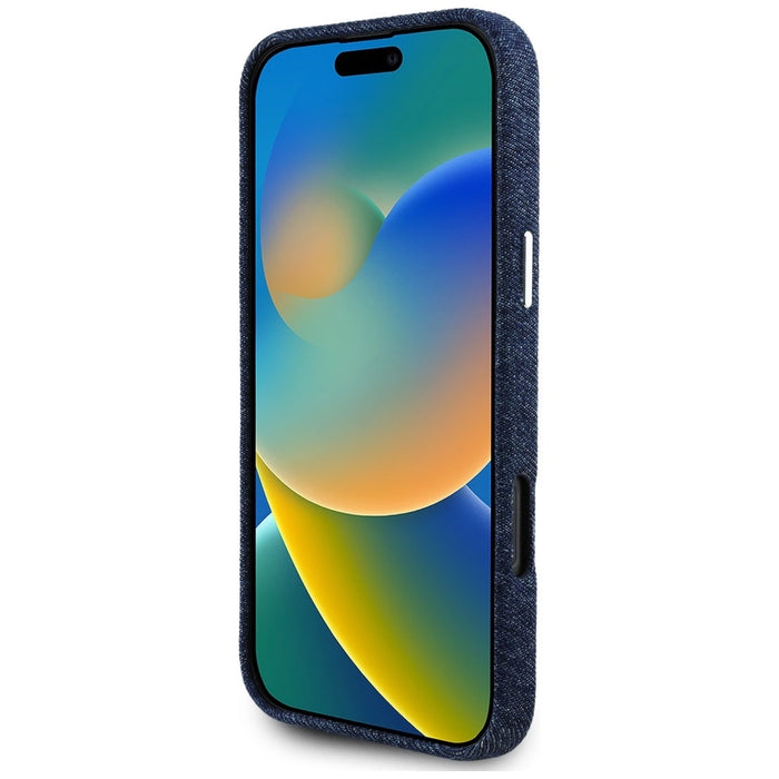 Калъф Guess Denim Triangle Logo MagSafe за iPhone 16 Pro Max - син