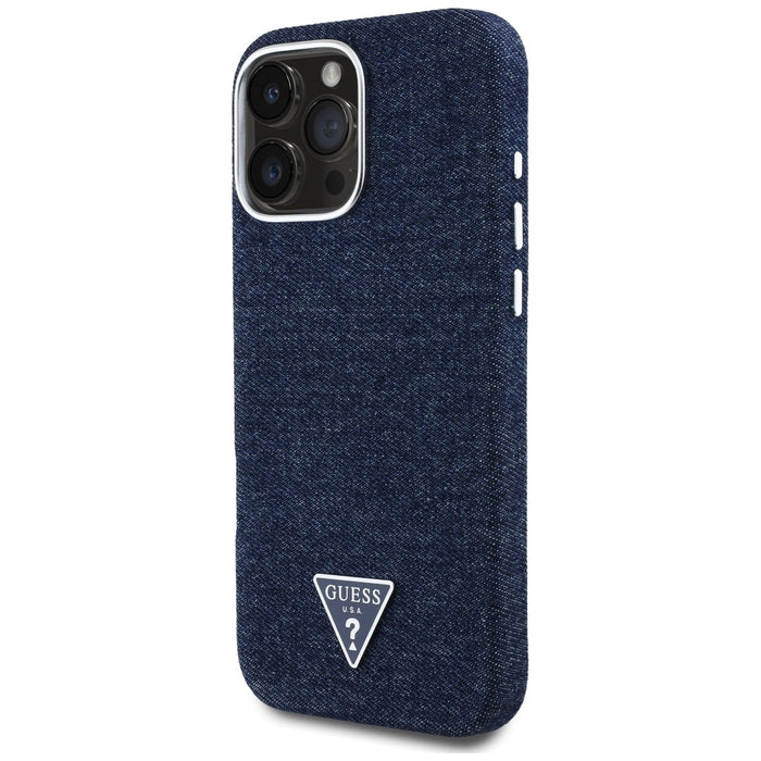 Калъф Guess Denim Triangle Logo MagSafe за iPhone 16 Pro Max - син