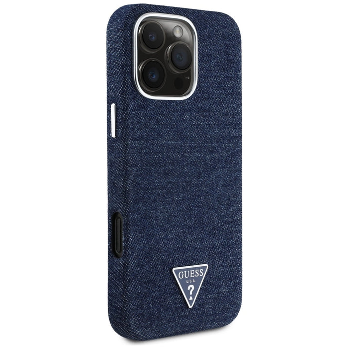 Калъф Guess Denim Triangle Logo MagSafe за iPhone 16 Pro - син
