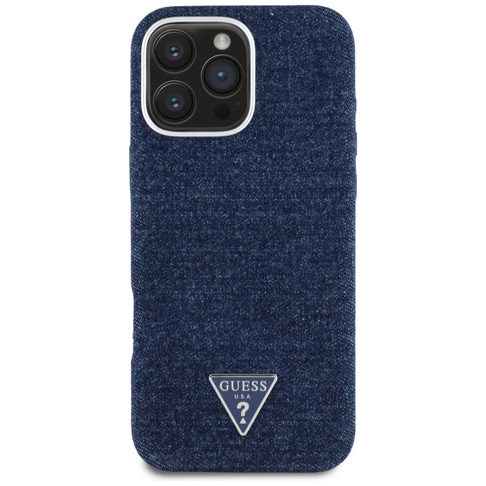 Калъф Guess Denim Triangle Logo MagSafe за iPhone 16 Pro - син