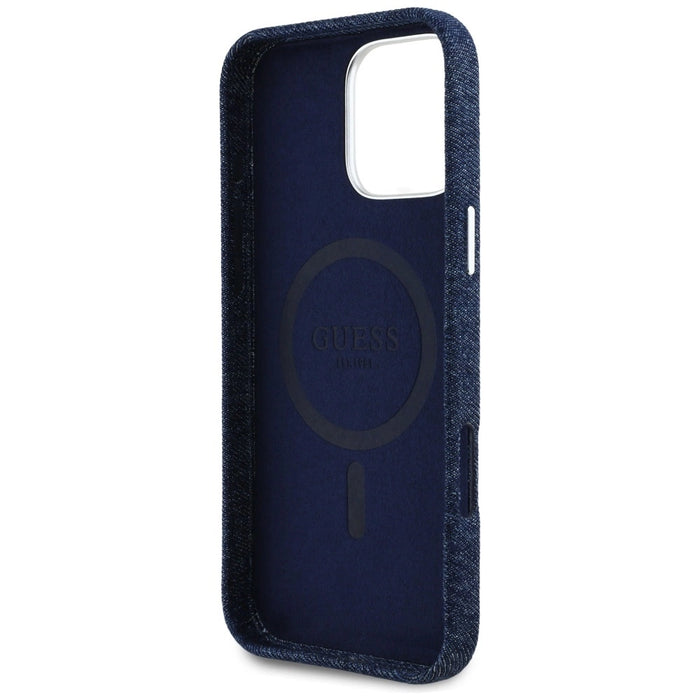 Калъф Guess Denim Triangle Logo MagSafe за iPhone 16 Pro - син